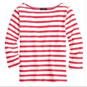 Pink & white J Crew striped boatneck tee, size sm